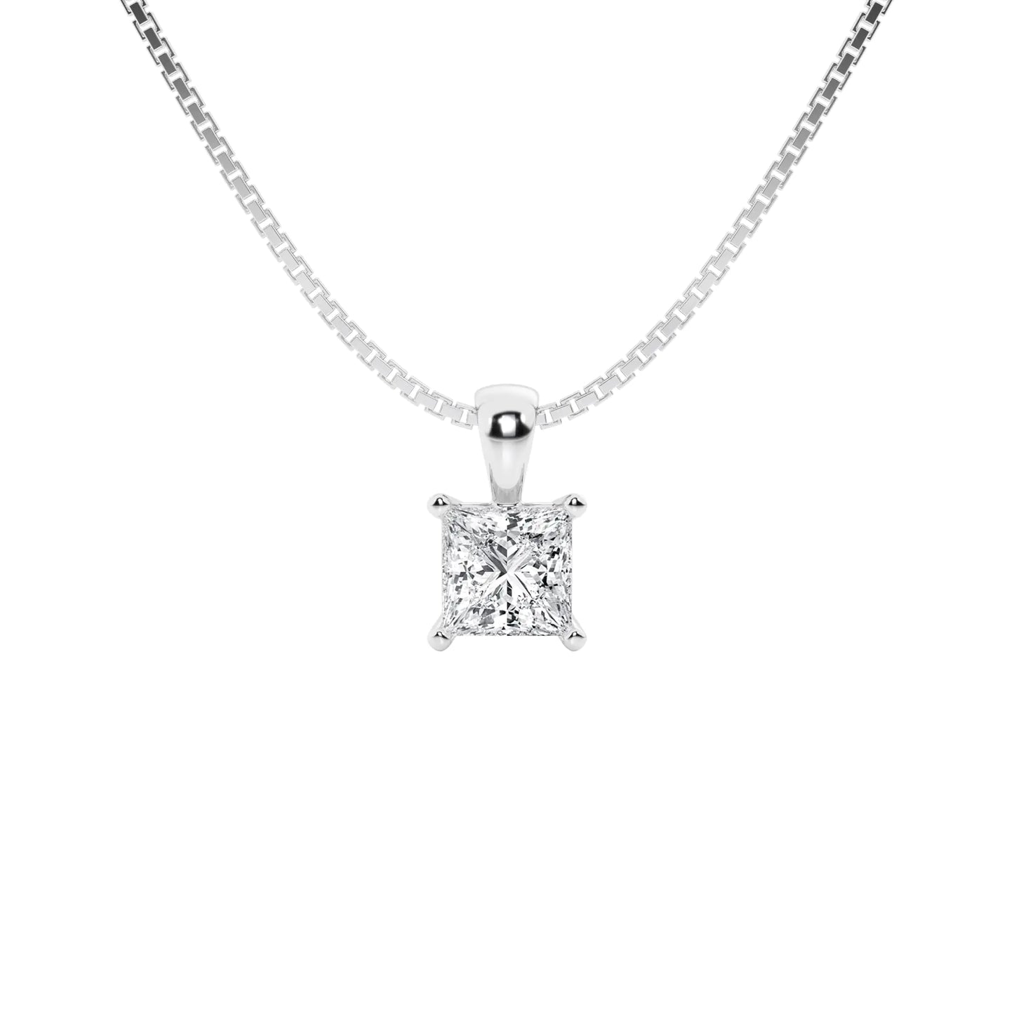 1/2 Carat Princess Cut Lab-grown Diamond Pendant with Chain Necklace (E-F VS) in 14K White Gold